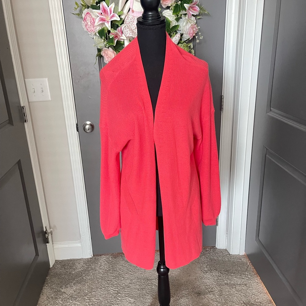 Women's Coral Open Front Sweater Size L